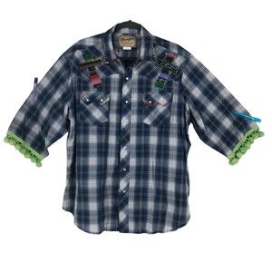 Vintage Unisex Wrangler Western Shirt, Hand Embroidered/Embellished, Festival XL